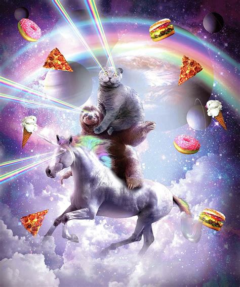 Laser Eyes Space Cat On Sloth Unicorn - Rainbow Digital Art by Random Galaxy | Pixels