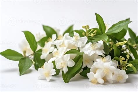 Jasmine flower bouquet with leaves isolated on white. 23007639 Stock Photo at Vecteezy