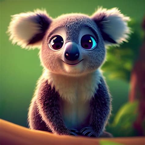 Premium Photo | Cute baby koala in natural habitat australian animal 3D rendering cartoon ...