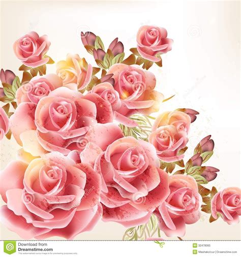 Beautiful vector background in vintage style with rose flowers | Pink roses background, Flower ...