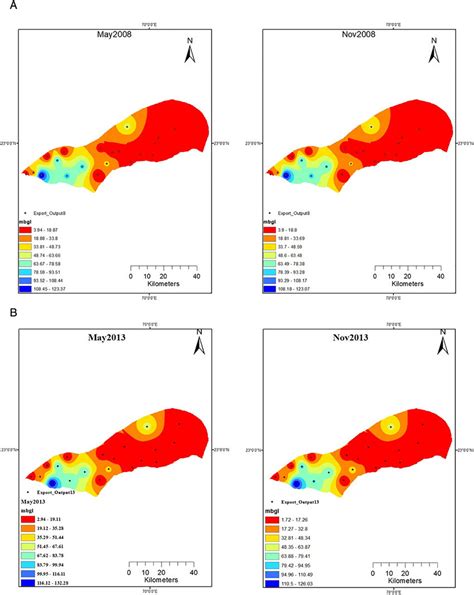 (A) Water table map of 2008. (B) Water table map of 2013. | Download Scientific Diagram