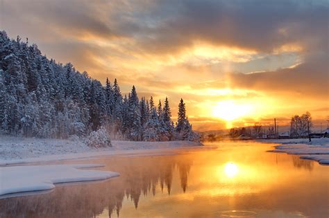 Photo Winter Nature Snow Forests Sunrises and sunsets landscape