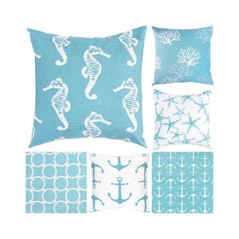 Aqua Blue Decorative Pillow Cover.aqua Throw Pillow.nautical Decor.light Blue Pillows.anchors ...