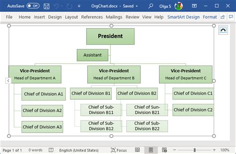 Using the Organizational Chart Tool - Microsoft Word 365