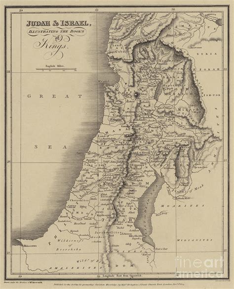 Antique Map Of Judah And Israel Drawing by English School