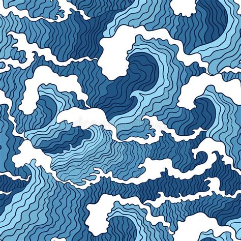 Abstract wave seamless pattern. Japanese abstract blue and white wave seamless p , #spon, # ...