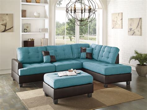 F6859 Sectional Sofa 3Pc in Teal Fabric by Boss