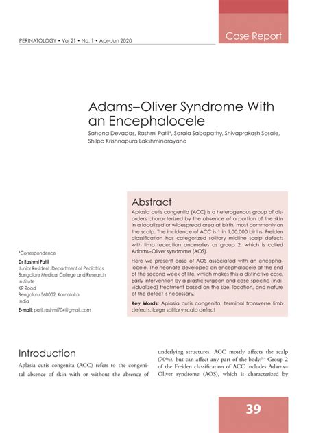 (PDF) Adams-Oliver Syndrome With an Encephalocele