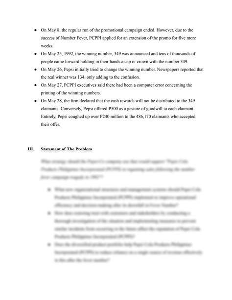 SOLUTION: Case Study: Pepsi Fever Number - Studypool