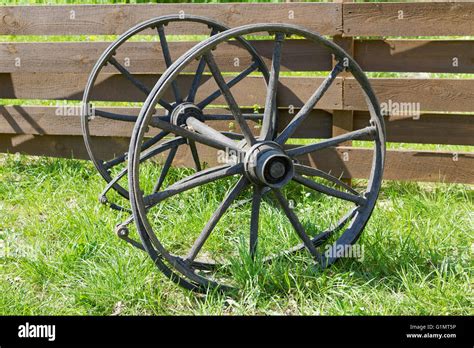 wooden wheels from an old wagon Stock Photo - Alamy