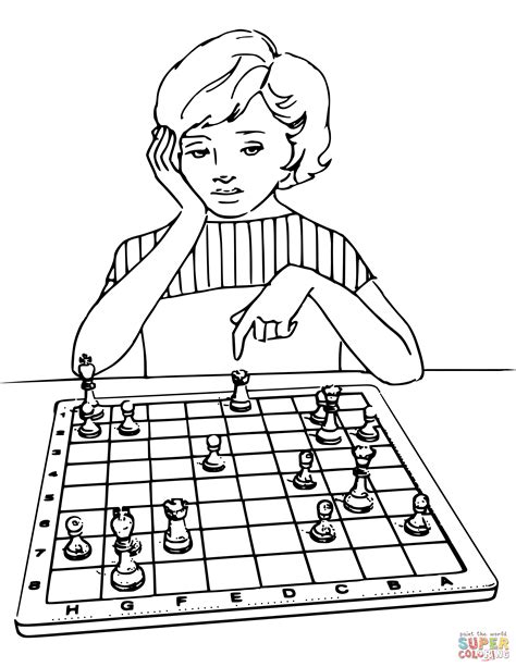 Girl Playing Chess coloring page | Free Printable Coloring Pages