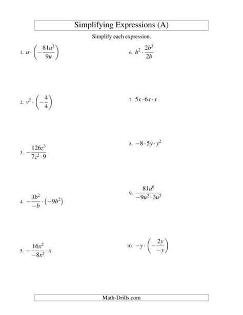 Simplifying Algebraic Expressions with One Variable and Three Terms (Multiplication and Division ...