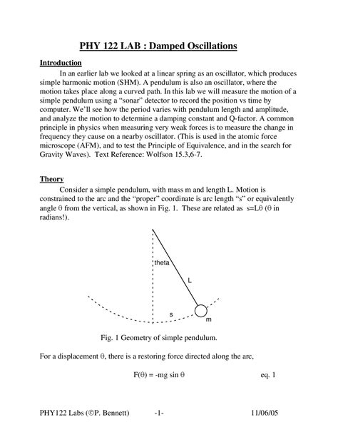 Damped Oscillations - Laboratory Review - University Physics Lab I | PHY 122 (LAB) - Docsity