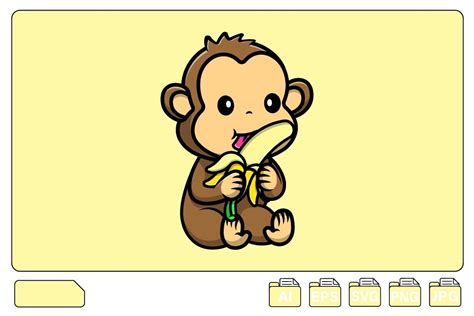 Cute Monkey Eating Banana Fruit Cartoon Graphic by mokshastuff · Creative Fabrica