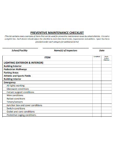 Maintenance Checklist