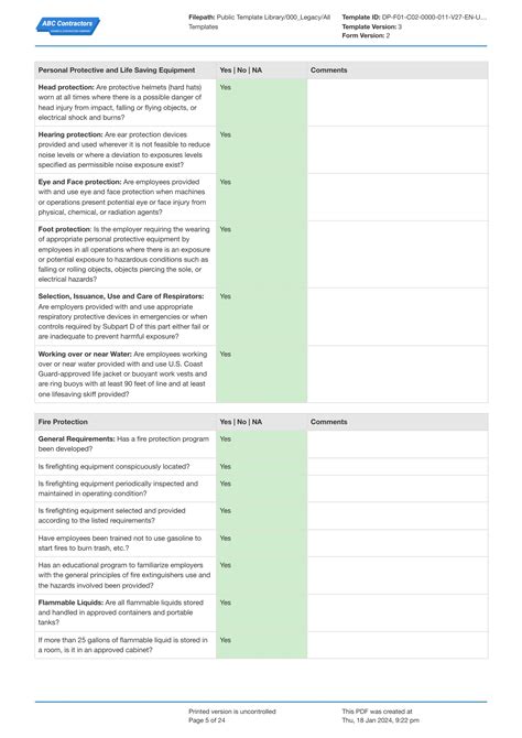 Free digital OSHA Construction Site Safety checklist template