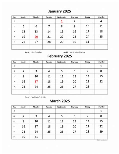 Free Download Printable Calendar 2025, 3 months per page, 4 pages (vertical)