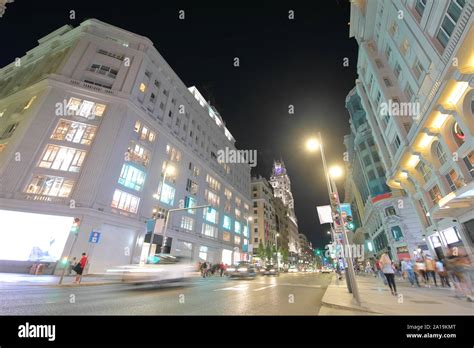 Gran Via shopping street Madrid Spain Stock Photo - Alamy