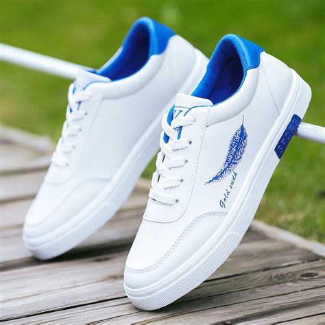 EQWLJWE Men's Leather Ultra-Light Sneakers Fashion Comfortable Casual Running Shoes Mens ...