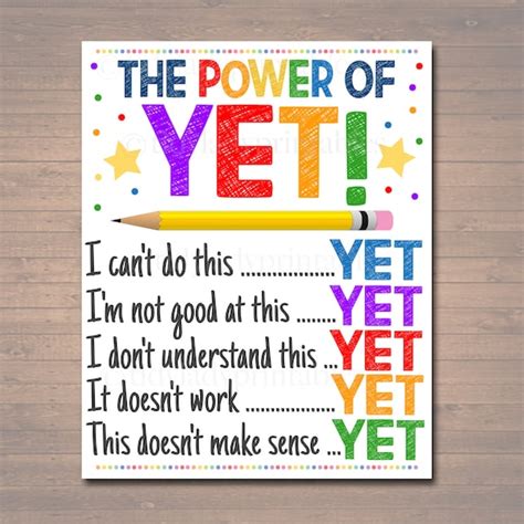 The Power of yet Printable Poster Growth Mindset INSTANT | Etsy Israel