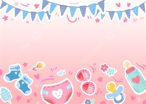 Hand Drawn Doodle Pink Baby Sticker Items Background, Desktop Wallpaper, Pc Wallpaper, Hand ...