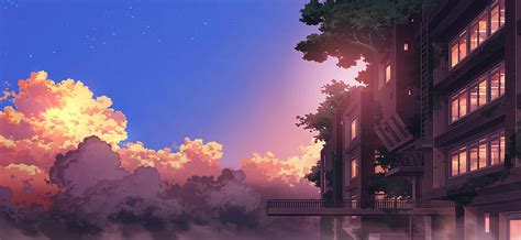 Anime landscape, houses, scenic, clouds, nature, Anime, HD wallpaper | Peakpx