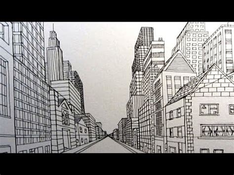 One Point Perspective Drawing City