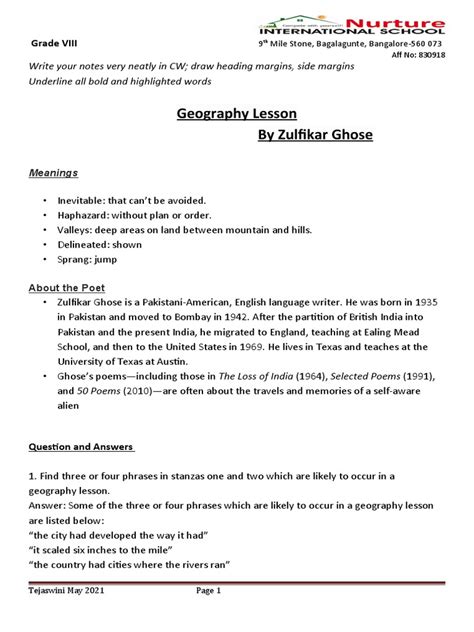 Geography Lesson Notes | PDF