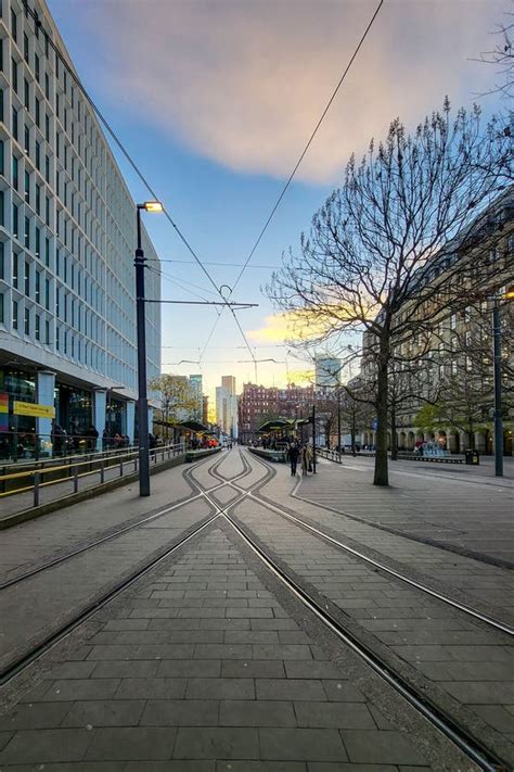 Tram Lines Leading To the St Peters Square Metrolink Tram Stop in Manchester City Centre Stock ...