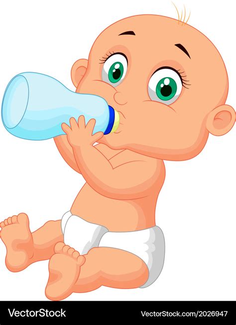 Cute baby cartoon drinking milk from bottle Vector Image