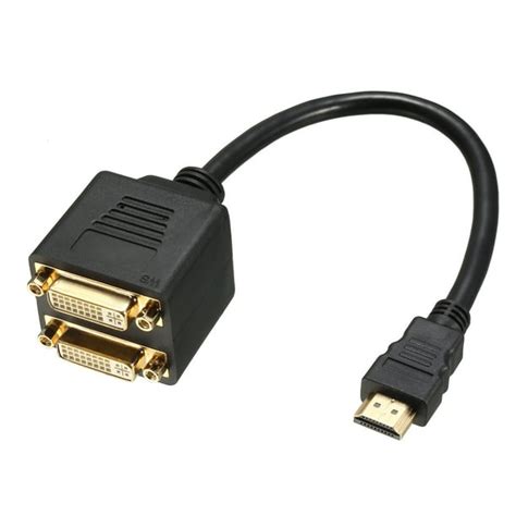 HDMI to DVI Splitter Cable 1 Male to 2 Female 24+5 Dual Link Y Video Cable 1ft 30cm for Screen ...