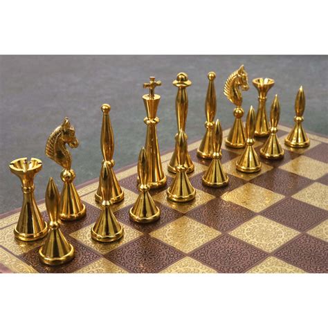 14" Brass Antique Copper Metal Modern Luxury Chess Set