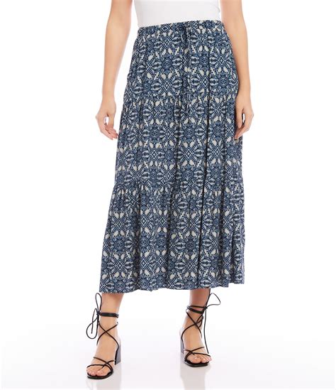 Karen Kane Stamp Batik Crepe Tiered Midi Skirt | Dillard's