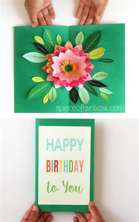 Make a Birthday Card with Pop Up Watercolor Flower {Free Designs} - A Piece Of Rainbow