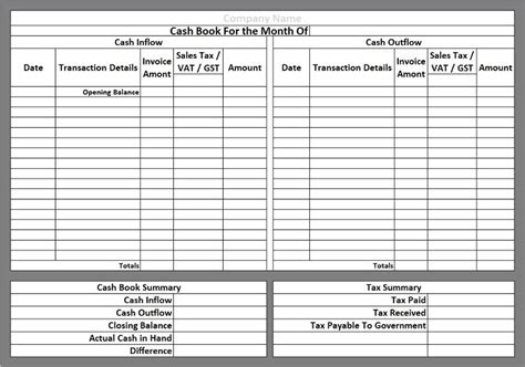 Excel Cashbook Template