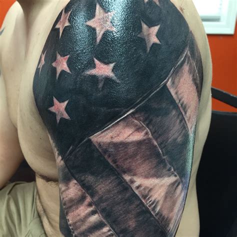 Black American Flag Shoulder Tattoo