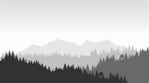 Silhouette landscape with fog, forest, pine trees, mountains. Illustration of national park view ...