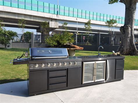 8 Burner Black Stainless Steel Electric Gas Outdoor Island Grill Kitchen Twin Refrigerator Sink