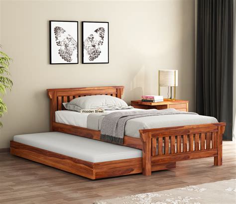 Buy Kendra Trundle Bed (Honey Finish) Online in India at Best Price - Modern Beds Without ...