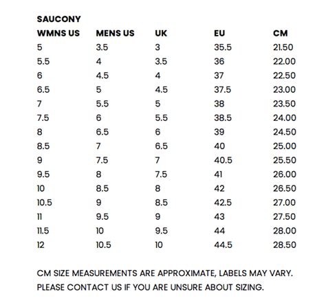 Saucony Women's Footwear Size Guide – FINESSE