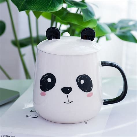 Panda Cup, Funny Coffee Mugs, Panda Cute Coffee Mugs with Lid & Spoon