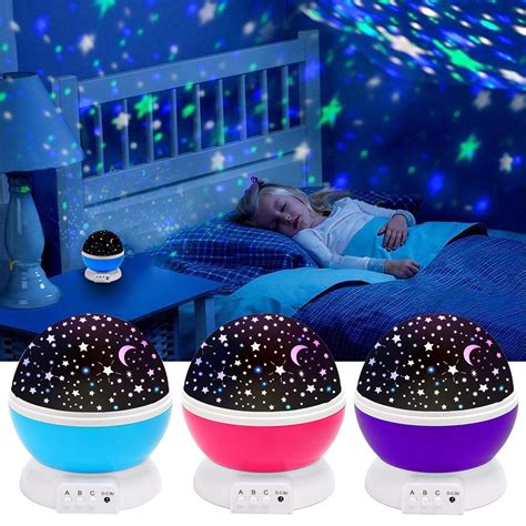 3 Colors LED Star Projector Lamp 360 Degree Romantic Rotating Night Cosmos Star Sky Moon ...