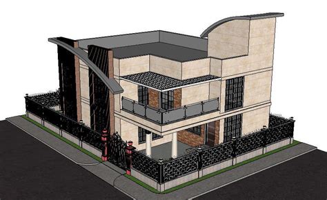 Two-story modern house 3d model cad drawing details skp file - Cadbull