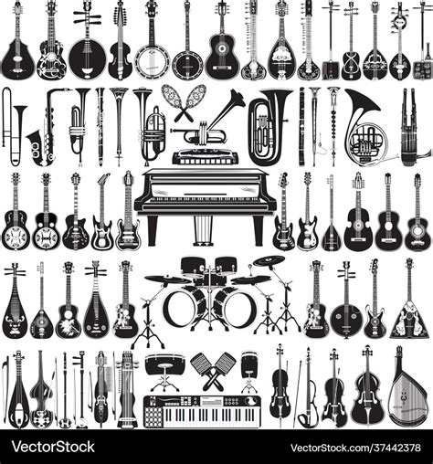 Set black and white musical instruments Royalty Free Vector