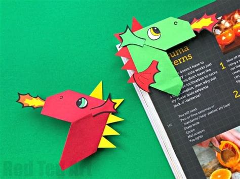 Fun Dragon Corner Bookmark Design - Red Ted Art - Kids Crafts