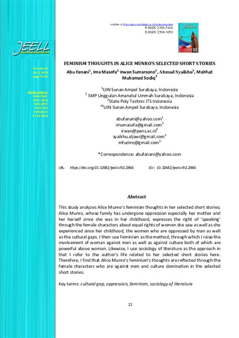 (PDF) Feminism Thoughts in Alice Munro’s Selected Short Stories | Irwan Sumarsono - Academia.edu