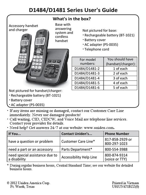 Uniden Dect 6.0 Cordless Phone User Manual