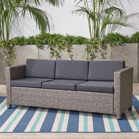 Outdoor Wicker 3 Seater Sofa with Cushions,Black,Grey - Walmart.com