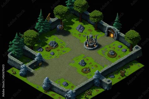 Pixel art fantasy RPG game map, isometric map top view, background in retro style for 8 bit game ...