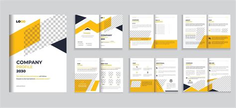 Company profile design template with yellow color shapes, multipage brochure design template ...